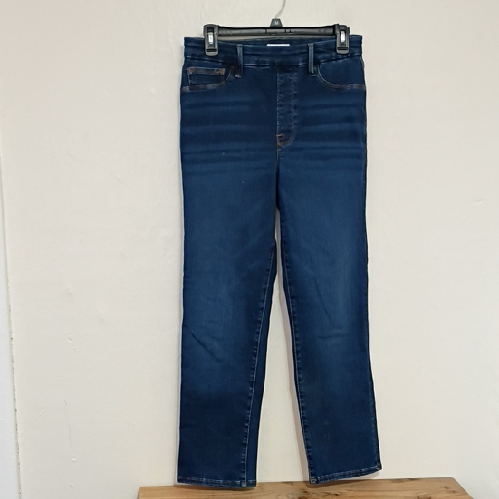 Good American Good Legs Pull On Straight Jeans Size L GLS478TE Indigo 491 Size L